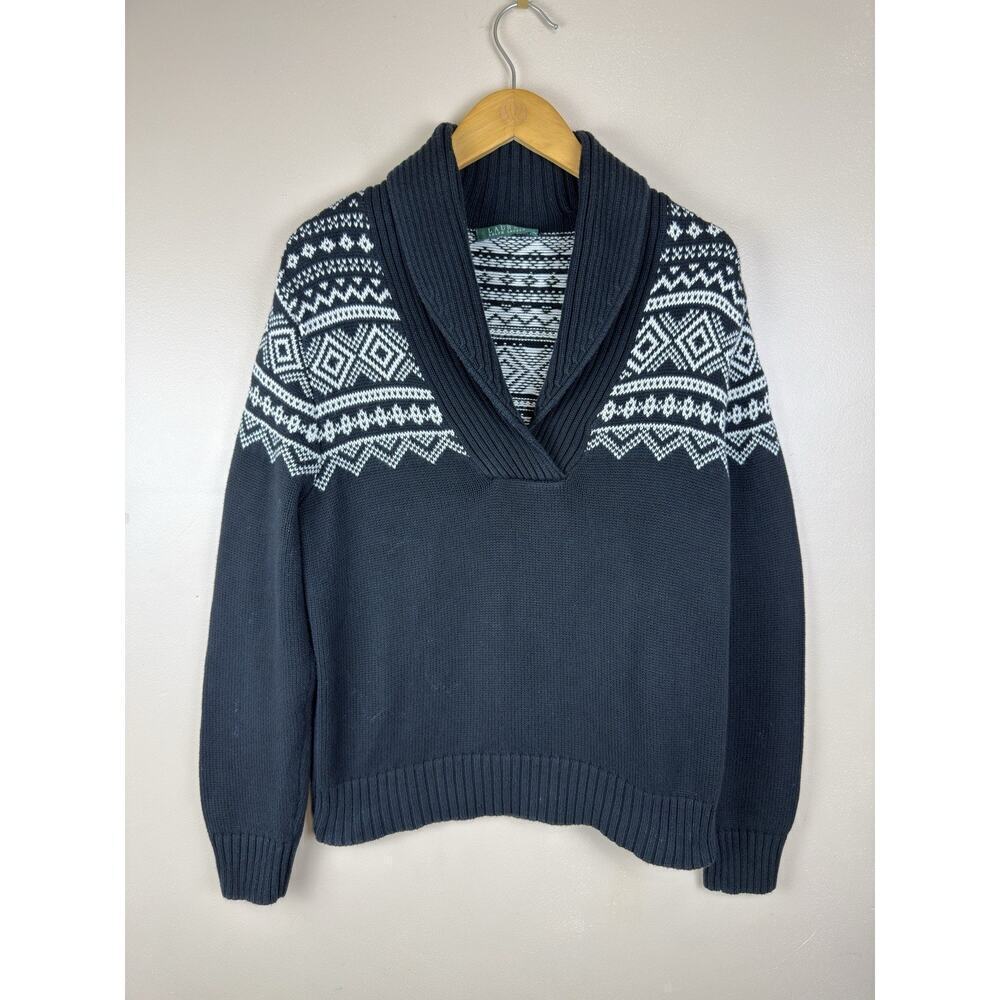 Lauren Ralph Lauren Womens Black Nordic Sweater Shawl Collar approx Size M